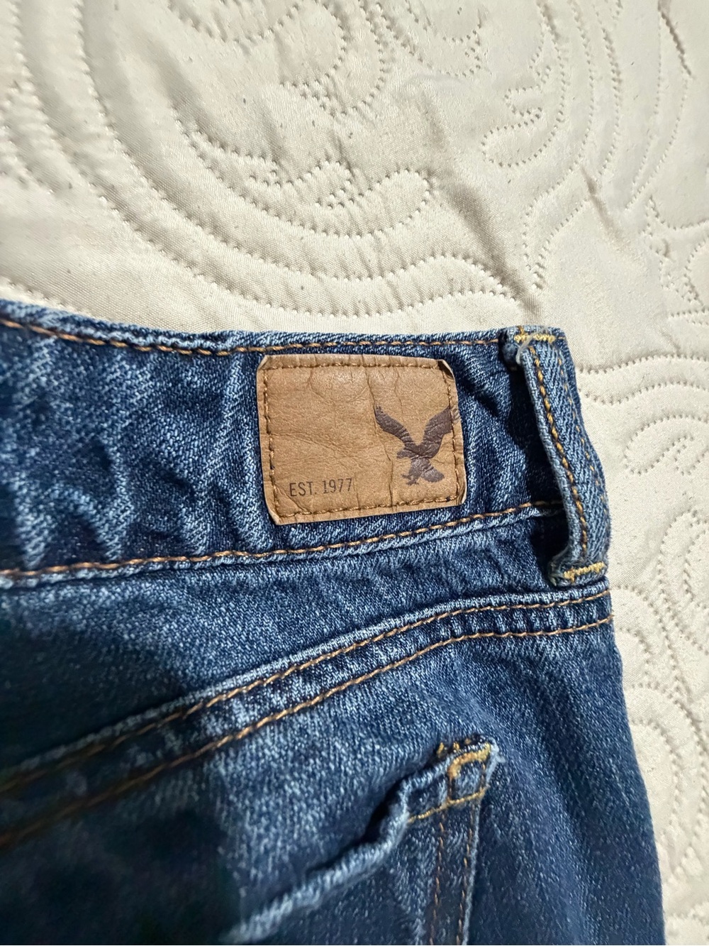 American Eagle Outfitters Dark Blue Denim Floral Embroidered Shorts - Picture 5 of 6